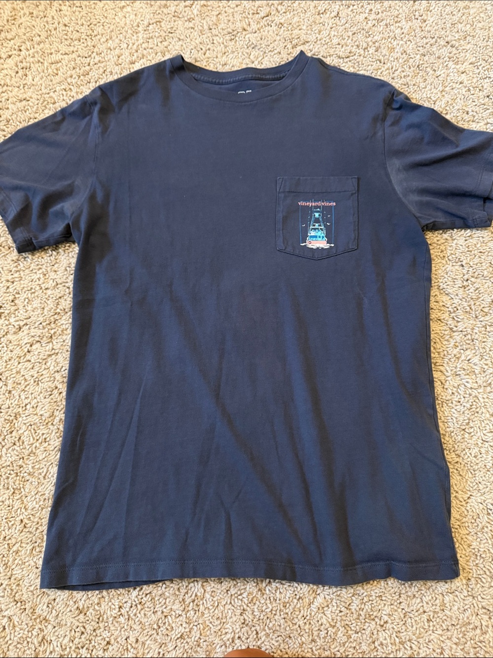 Vineyard Vines Navy Short-Sleeve Pocket Tee with Boat Graphic